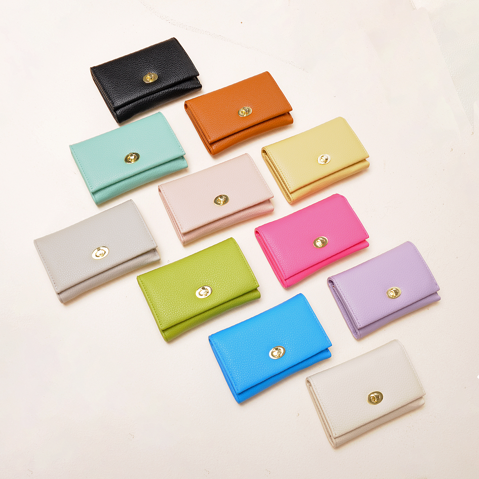 Colorful Short bifold lady wallet with small lock design